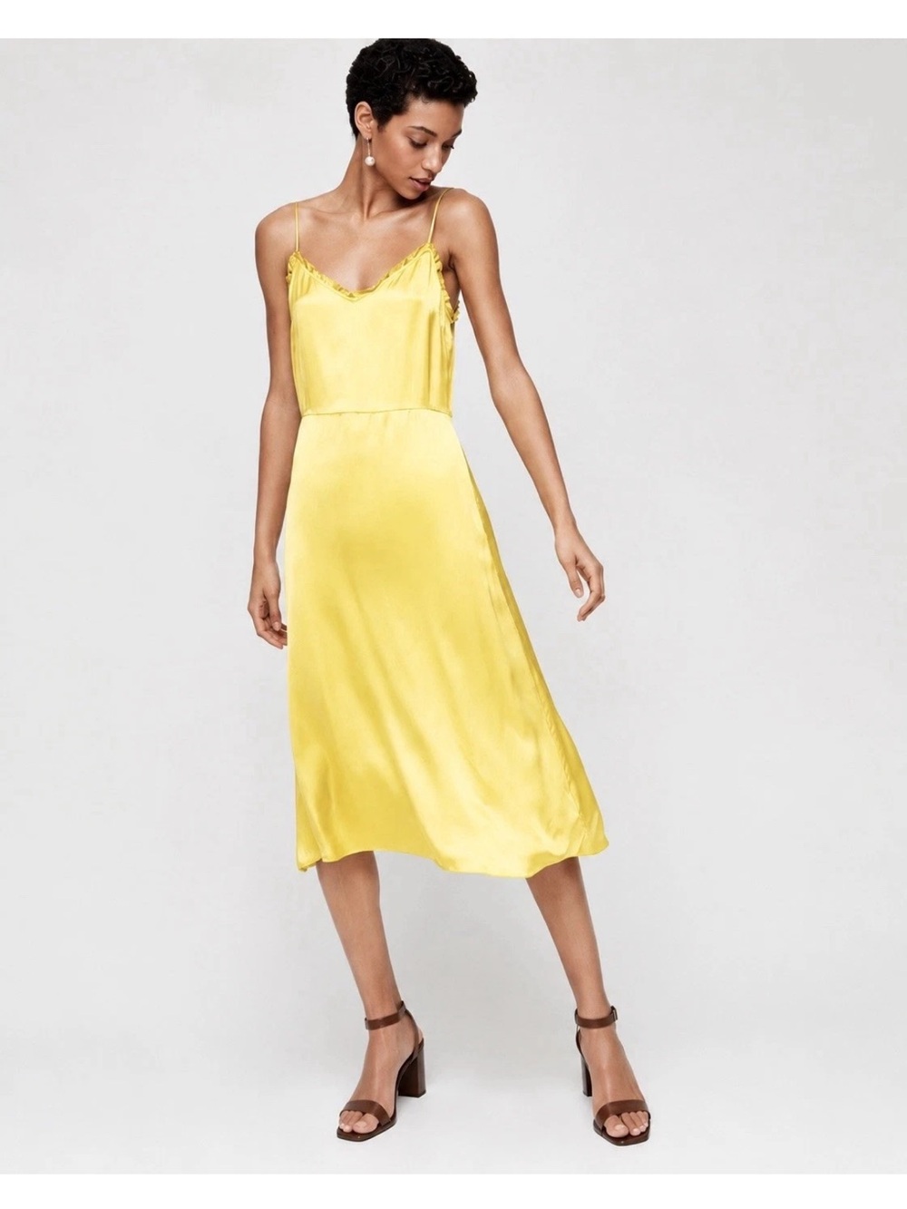 Wilfred Millie Satin Cupro Orange Slip Dress Midi